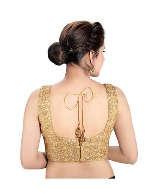 Gold Sleeveless Embroidered Shimmer Padded Saree Blouse 2