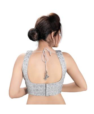 Silver Sleeveless Embroidered Shimmer Padded Saree Blouse 2