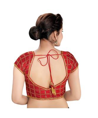 Maroon Square Neck Front Open Padded Saree Blouse 2