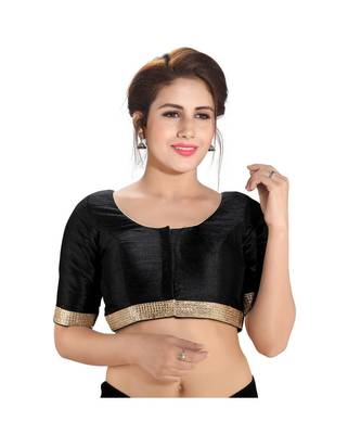 Front Open Black Saree Blouse With Zari Hem 1