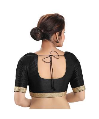 Front Open Black Saree Blouse With Zari Hem 2