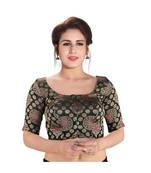 Black Printed Brocade Readymade Designer Saree Blouse