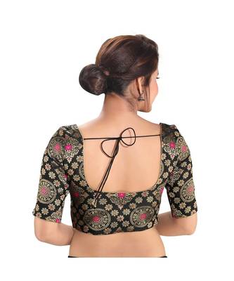 Black Printed Brocade Readymade Designer Saree Blouse 2