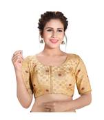 Gold Printed Brocade Readymade Designer Saree Blouse