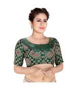 Green Printed Brocade Readymade Designer Saree Blouse