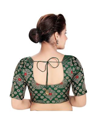 Green Printed Brocade Readymade Designer Saree Blouse 2