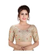 Grey Printed Brocade Readymade Designer Saree Blouse