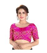 Pink Printed Brocade Readymade Designer Saree Blouse