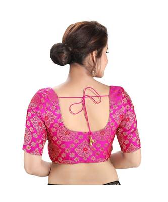 Pink Printed Brocade Readymade Designer Saree Blouse 2
