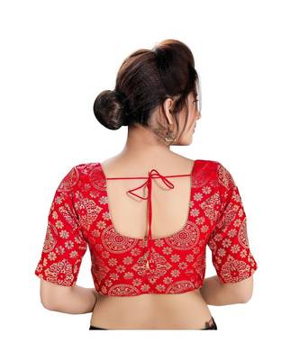 Red Printed Brocade Readymade Designer Saree Blouse 2