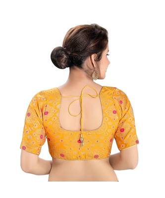 Yellow Printed Brocade Readymade Designer Saree Blouse 2