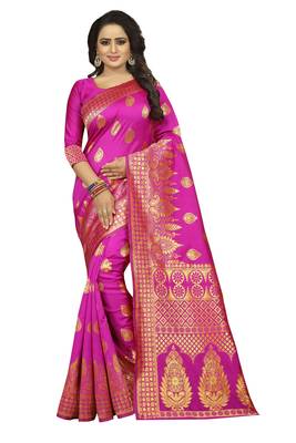 Rani Pink Women's Jacquard Silk Designer Saree With Blouse 1