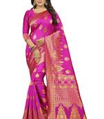 Rani Pink Women's Jacquard Silk Designer Saree With Blouse