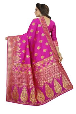 Rani Pink Women's Jacquard Silk Designer Saree With Blouse 3