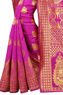Rani Pink Women's Jacquard Silk Designer Saree With Blouse 4