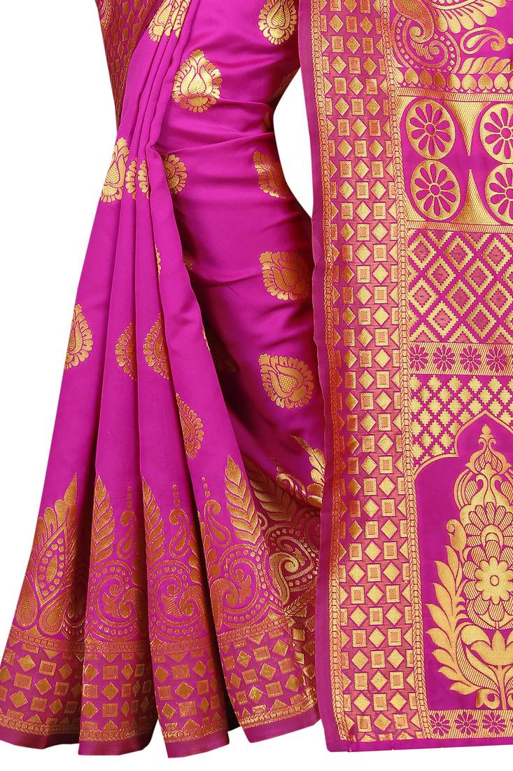 Rani Pink Women's Jacquard Silk Designer Saree With Blouse