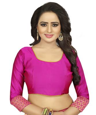 Rani Pink Women's Jacquard Silk Designer Saree With Blouse 5