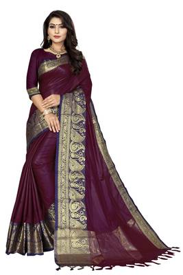 Purpal Color Soft Cotton Silk Heavy Border Saree With Blouse 1