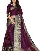 Purpal Color Soft Cotton Silk Heavy Border Saree With Blouse