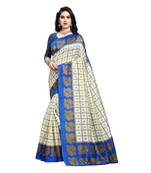 Blue printed bhagalpuri silk saree with blouse