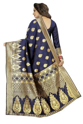 Navy Blue Women's Jacquard Silk Designer Saree With Blouse 3