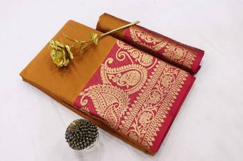 Mustard Color Soft Cotton Silk Heavy Border Saree With Blouse 2
