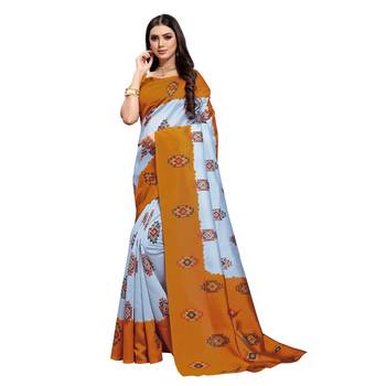 Grey  printed bhagalpuri silk saree with blouse 1