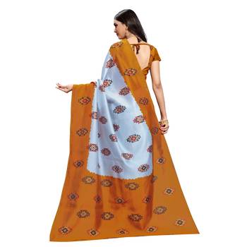 Grey  printed bhagalpuri silk saree with blouse 3