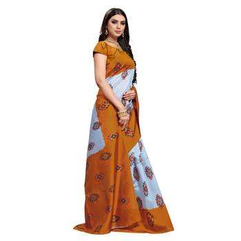 Grey  printed bhagalpuri silk saree with blouse 4