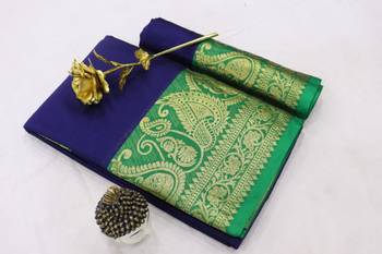 Blue Color Soft Cotton Silk Heavy Border Saree With Blouse 2