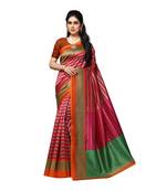 Pink printed bhagalpuri silk saree with blouse