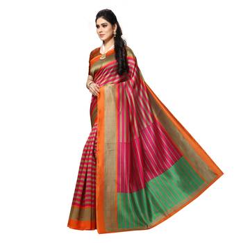 Pink printed bhagalpuri silk saree with blouse 2