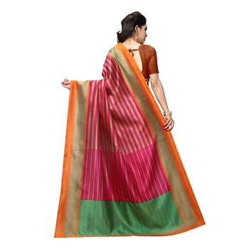 Pink printed bhagalpuri silk saree with blouse 3