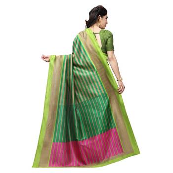 Green printed bhagalpuri silk saree with blouse 3
