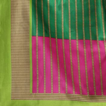Green printed bhagalpuri silk saree with blouse 6