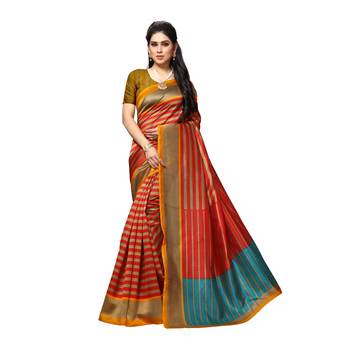 Red printed bhagalpuri silk saree with blouse 1