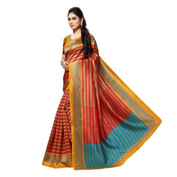 Red printed bhagalpuri silk saree with blouse 2