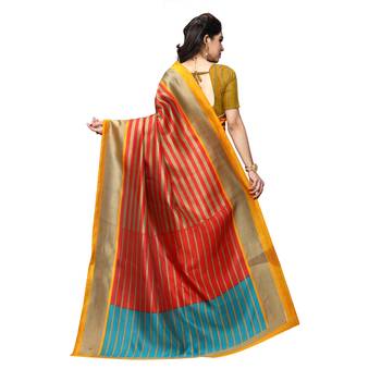 Red printed bhagalpuri silk saree with blouse 3