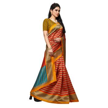 Red printed bhagalpuri silk saree with blouse 4