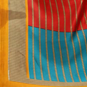 Red printed bhagalpuri silk saree with blouse 6