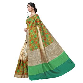 Green printed bhagalpuri silk saree with blouse 2