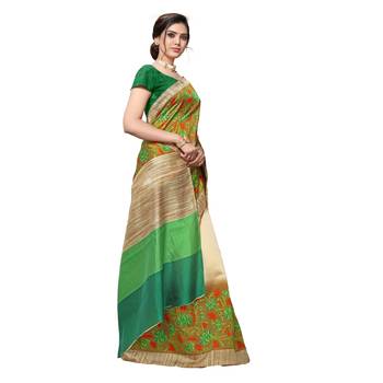 Green printed bhagalpuri silk saree with blouse 4