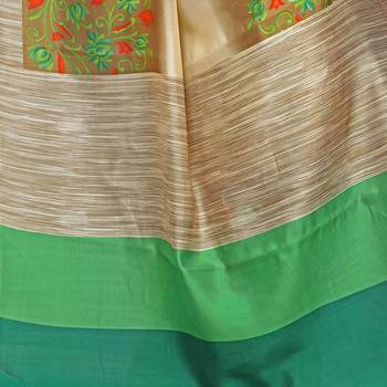 Green printed bhagalpuri silk saree with blouse 6