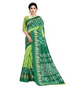Green printed bhagalpuri silk saree with blouse