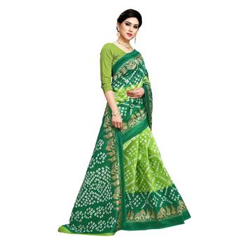 Green printed bhagalpuri silk saree with blouse 4