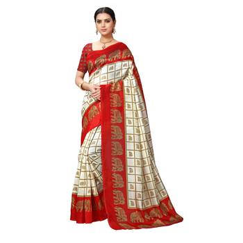 Red printed bhagalpuri silk saree with blouse 1