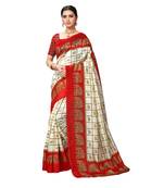 Red printed bhagalpuri silk saree with blouse
