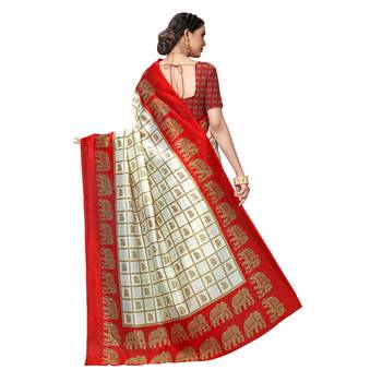 Red printed bhagalpuri silk saree with blouse 3