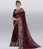 brown embroidered georgette saree with blouse