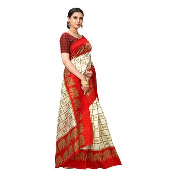 Red printed bhagalpuri silk saree with blouse 4